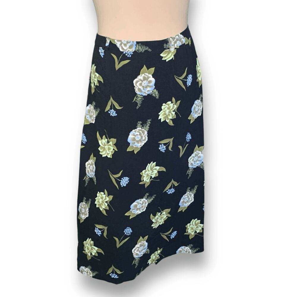 Vintage Black Floral Button Front Romantic Grunge Flowing Midi Skirt Cottage - Picture 4 of 9